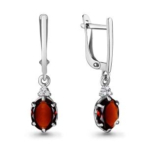 Серьги из серебра с гранатами и фианитами