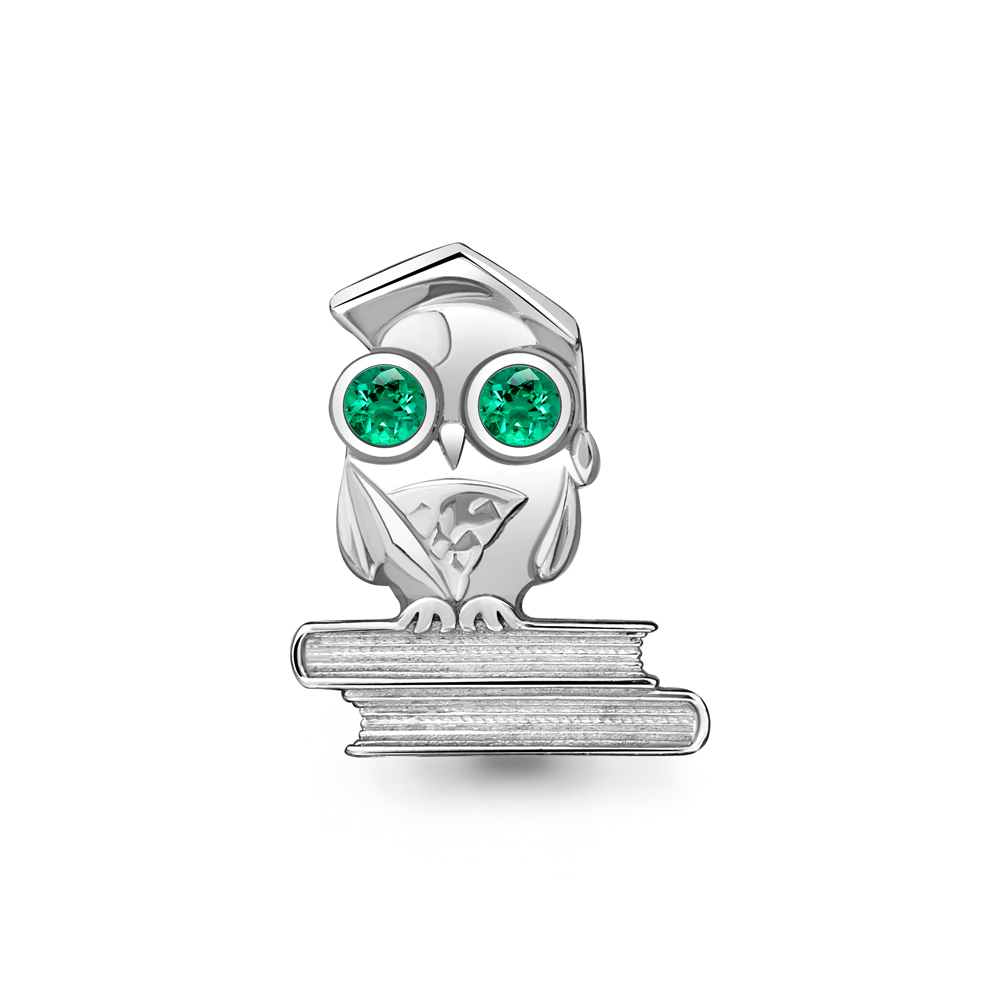 Брошь из серебра с наноизумрудами 