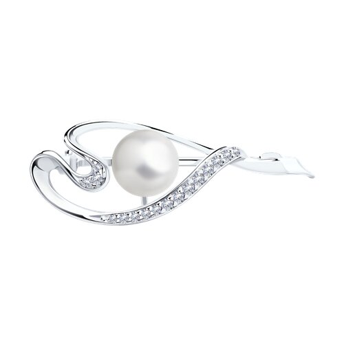 серебряная брошь с жемчугом и фианитами