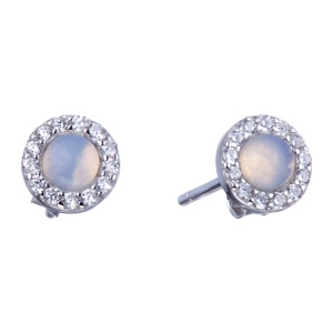 Серьги-пусеты из серебра с лунным камнем и цирконием