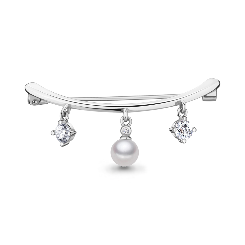 Брошь из серебра с жемчугом .стекло и фианитами