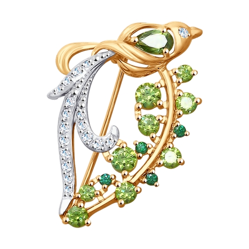 Брошь из золота с фианитами SWAROVSKI