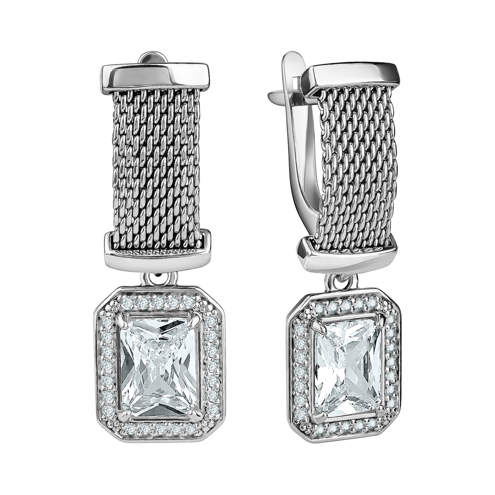 Серьги из серебра с фианитами