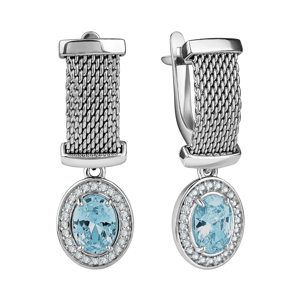 Серьги из серебра с фианитами