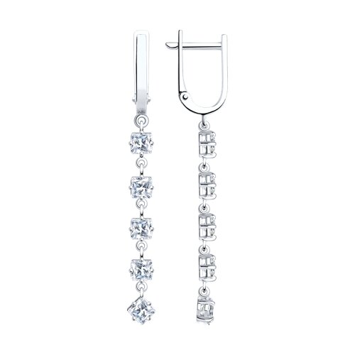 серьги длинные из серебра с фианитами