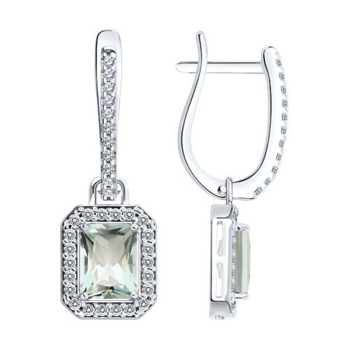 серьги из серебра с празиолитом и фианитами