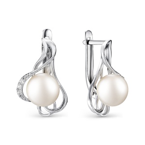 Серьги из серебра  с жемчугом и фианитами