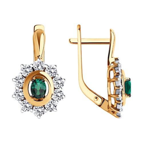 серьги из комбинированного золота с изумрудами