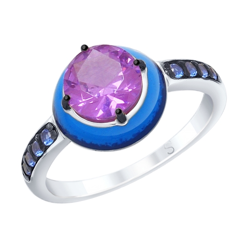 Кольцо из серебра с ситалом.эмалью и фианитами