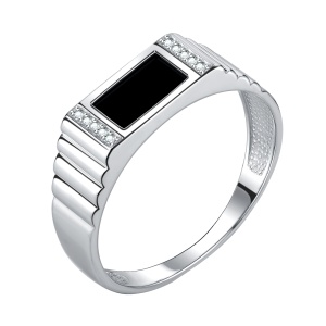 Печатка из серебра с наноагатом и фианитами