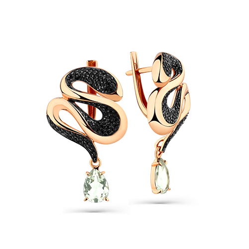 Серьги из золота с шпинелями ( синт.) и празиолитом