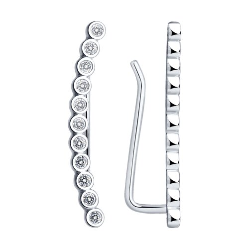 серьги-зажимы из серебра с фианитами