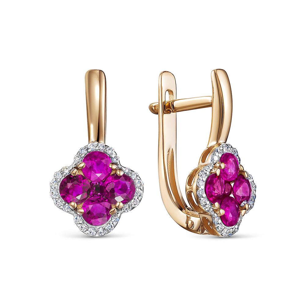 Серьги из золота с бриллиантами и рубинами