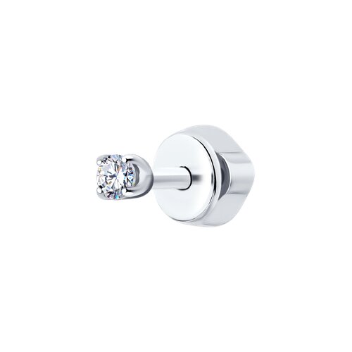 серьги одиночные из белого золота с фианитом