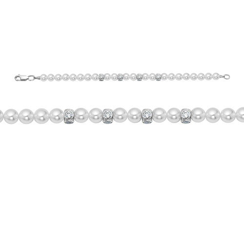Браслет из серебра с жемчугом swarovski и фианитами