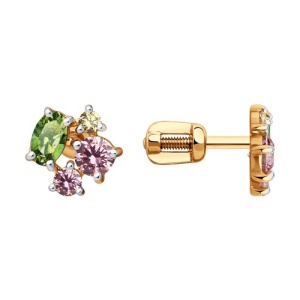 Серьги-пусеты из золота с фианитами SWAROVSKI